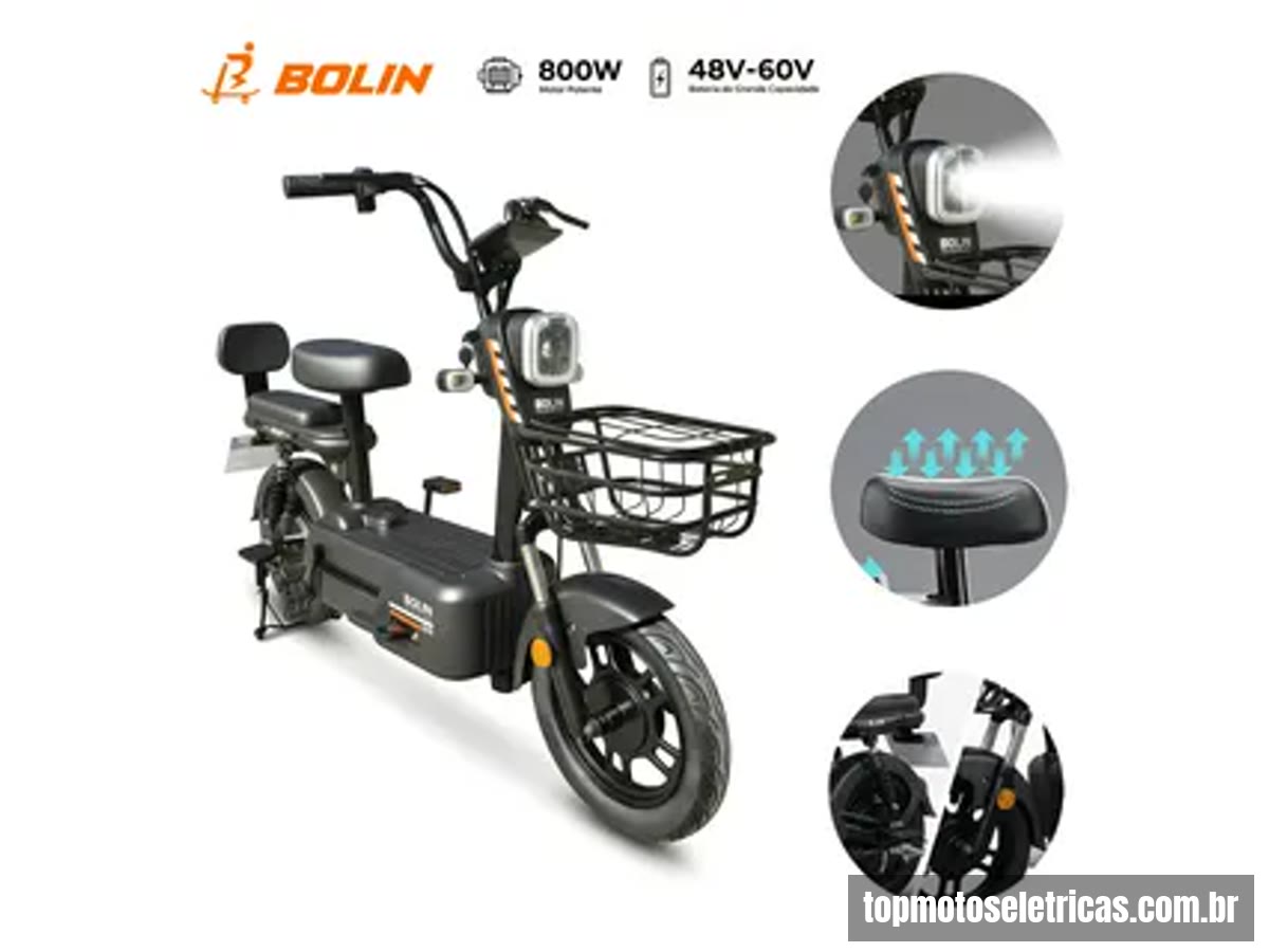 Moto Scooter Bicicleta Elétrica 500W É Boa? Análise 2026 3 Scooter elétrica cinza com cestinha frontal